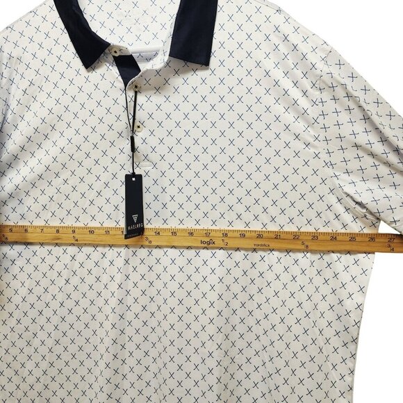 Maelreg Mens Performance Polo Shirt 2XL White & Blue Cross Pattern - Picture 7 of 8